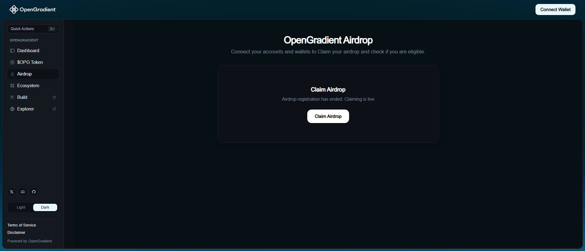 Screenshot of claim-opengradient.xyz