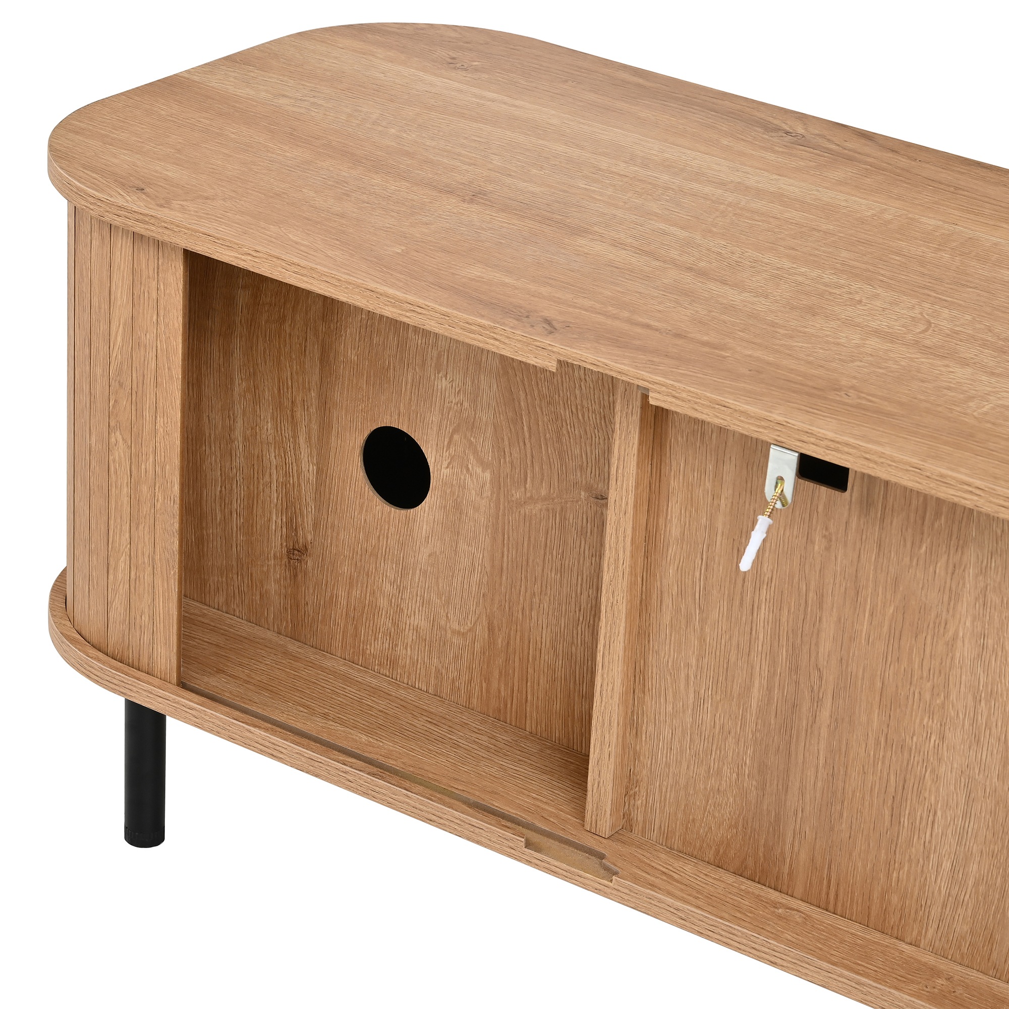 Meuble TV Naturel, 2 Tiroirs, Rangement, Éclairage LED, Gestion des Câbles, Portes Coulissantes - 180x40x44.5cm - Salon 1