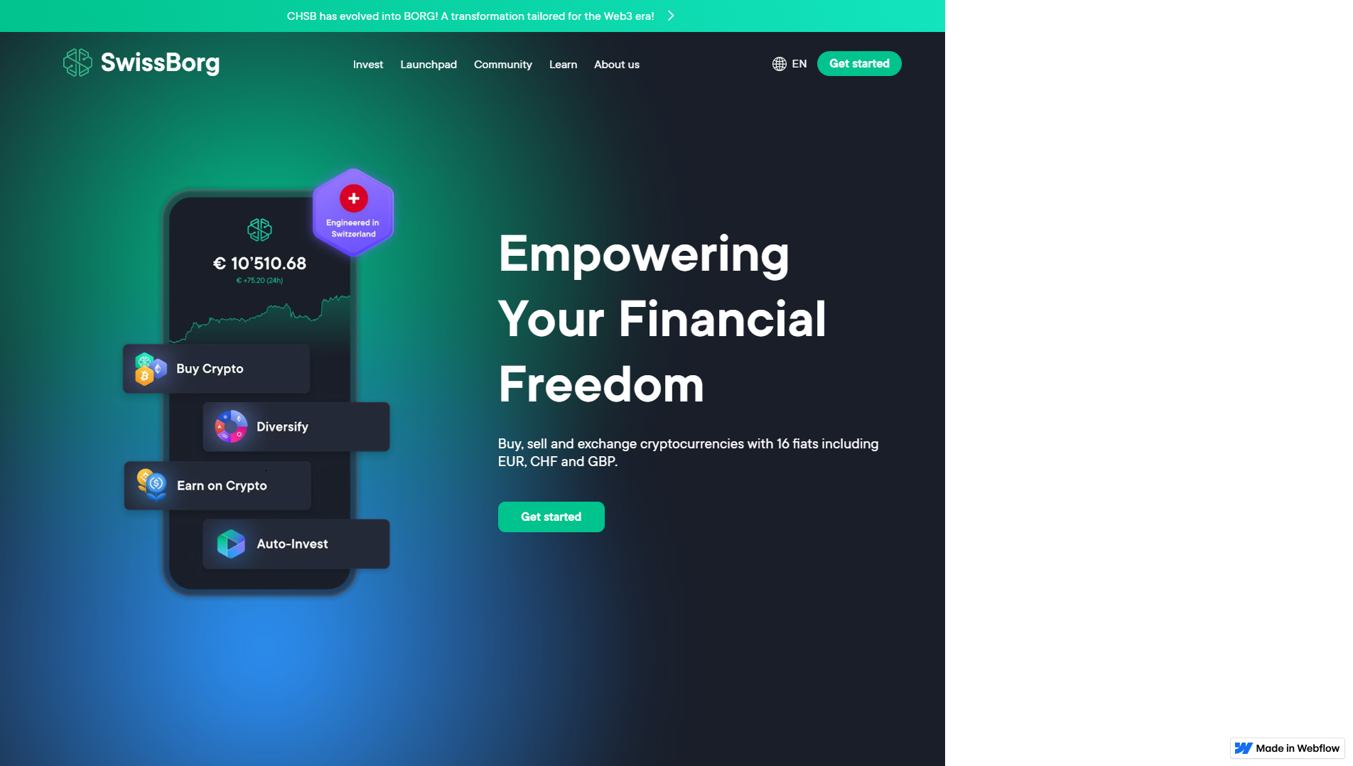 Stored capture of swiss--borg-login.webflow.io