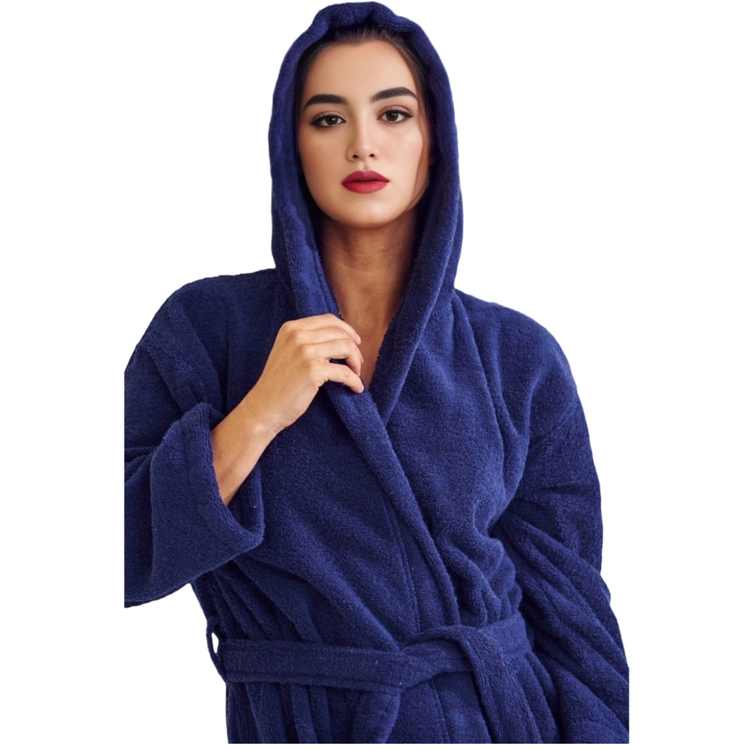 Women's Terry Navy Bathrobe, Hooded (Small/Medium) | Soft, Comfy, and Absorbent | for After the Shower or Spa view 2