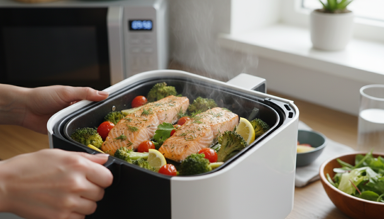 Seafood air fryer dinner with vegetables
