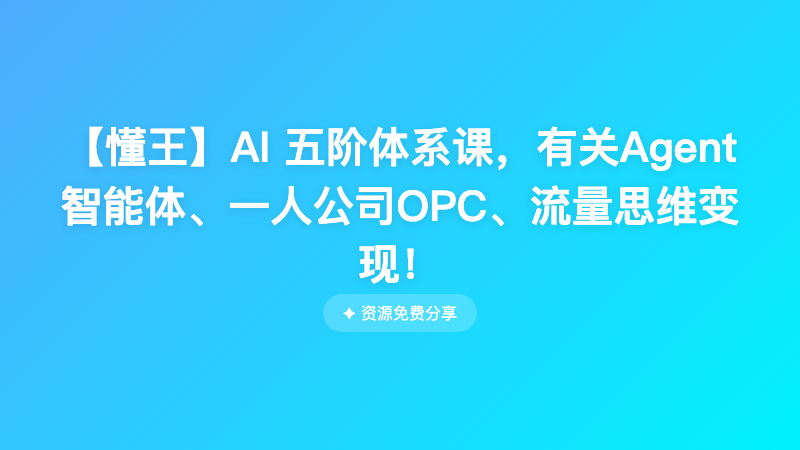 【懂王】AI 五阶体系课，有关Agent智能体、一人公司OPC、流量思维变现！