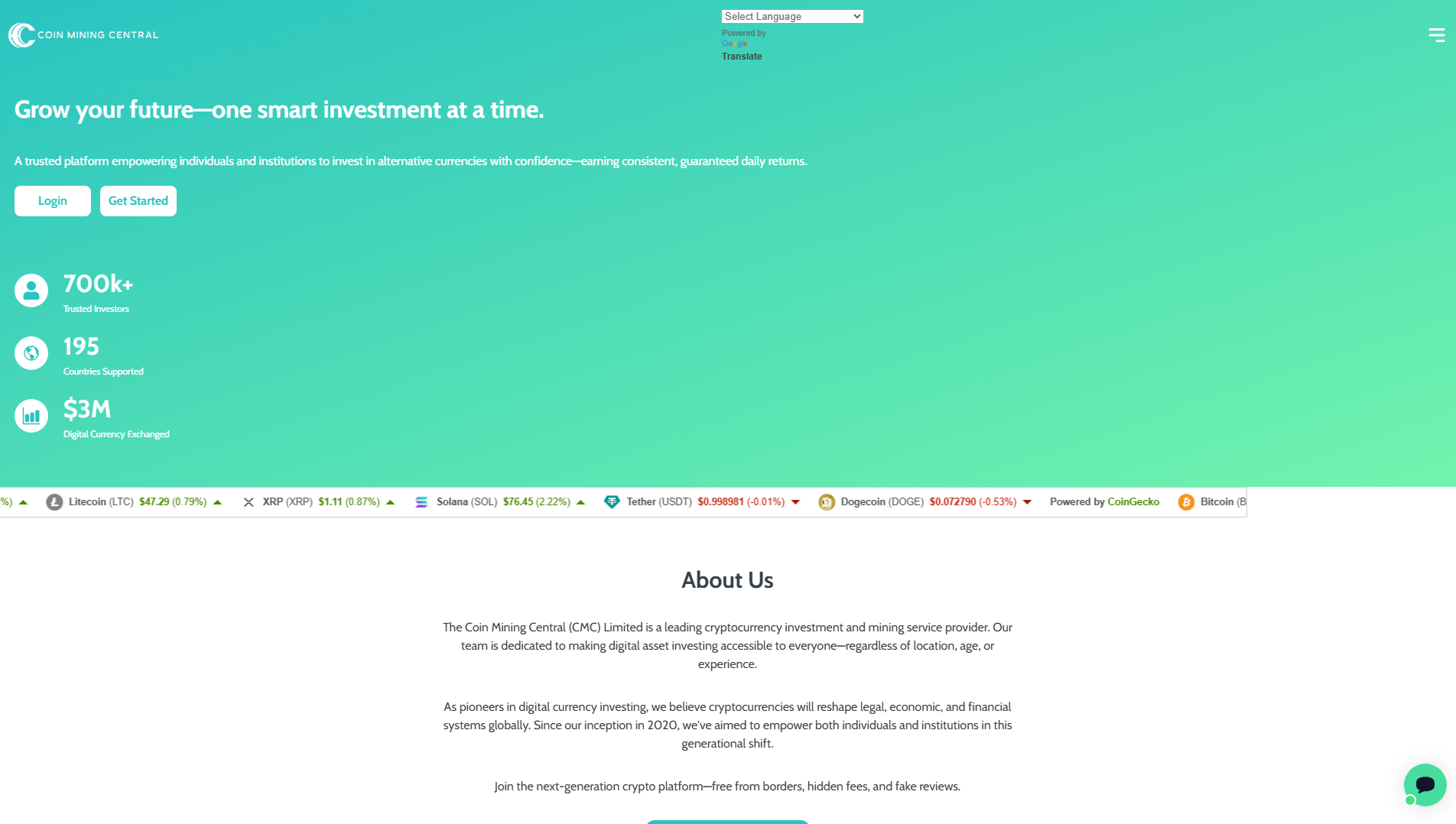 Forensic screenshot of coinminingcentraltd.com showing the phishing page layout