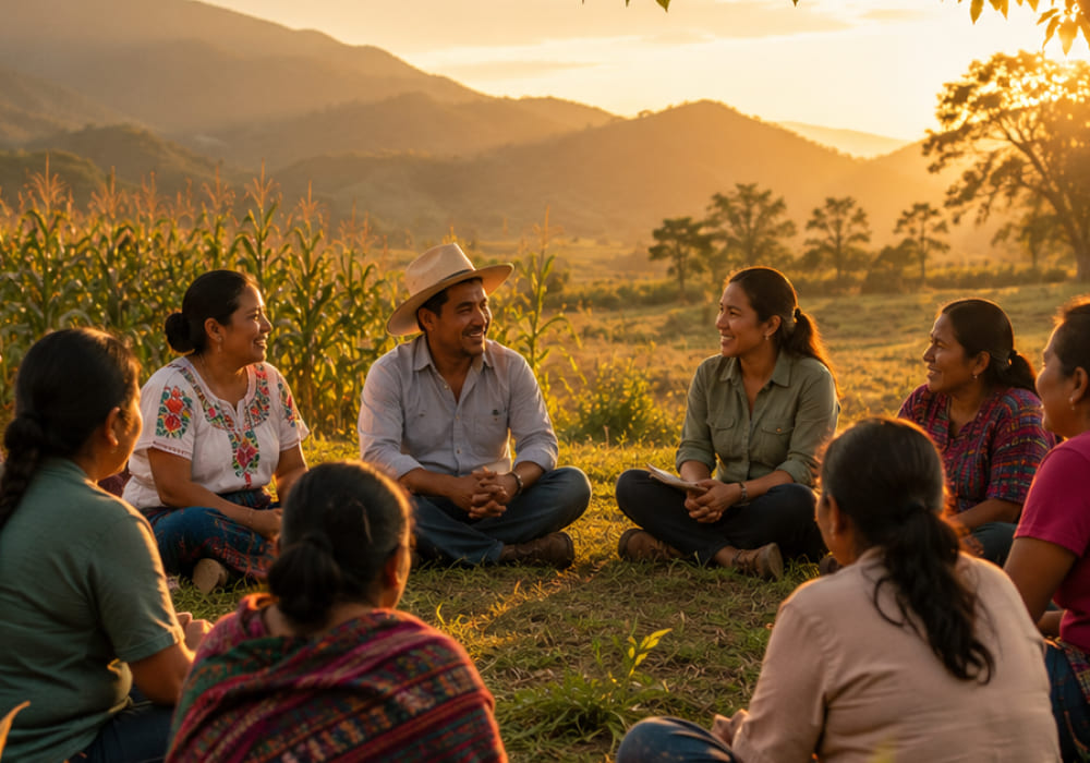 Comunidad reunida en un paisaje rural