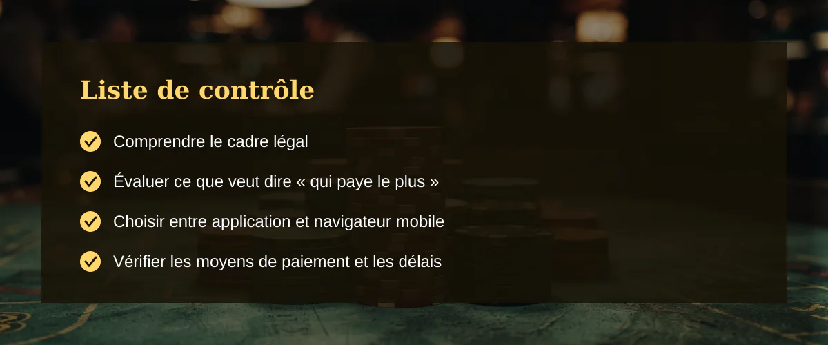 Où trouver le « casino qui paye le plus » depuis ton téléphone — Liste de contrôle