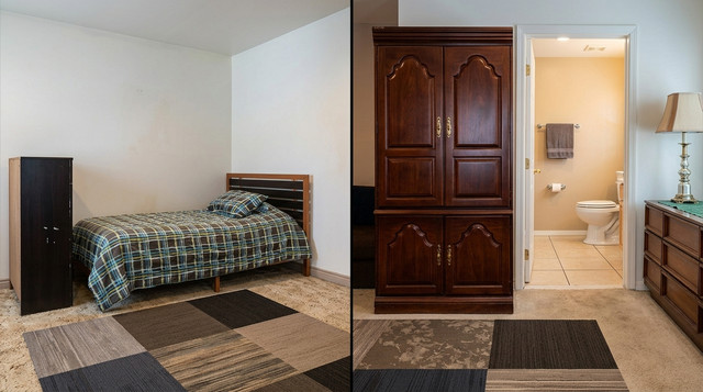 A clean, furnished living room at the housing center