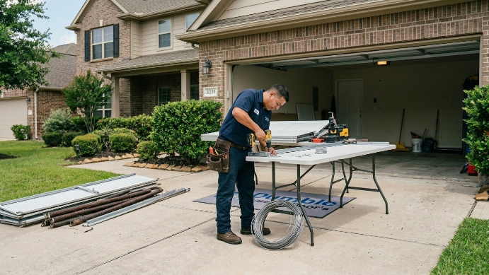 Garage door technician at work in Humble TX