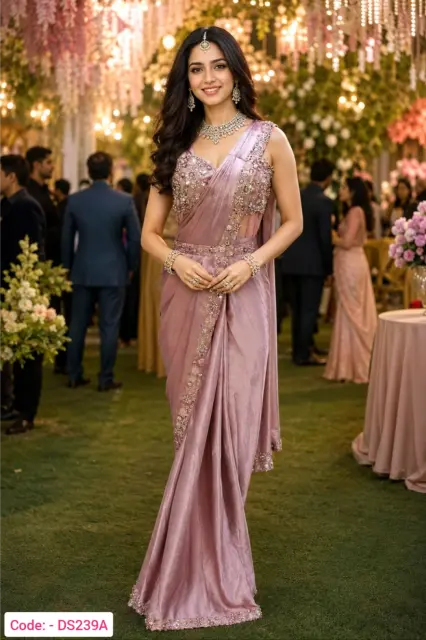 Pink color ready to wear saree
