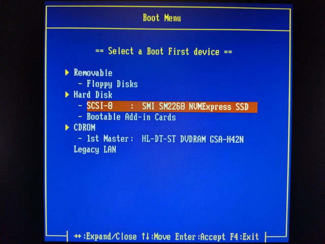 Boot menu nvme2260