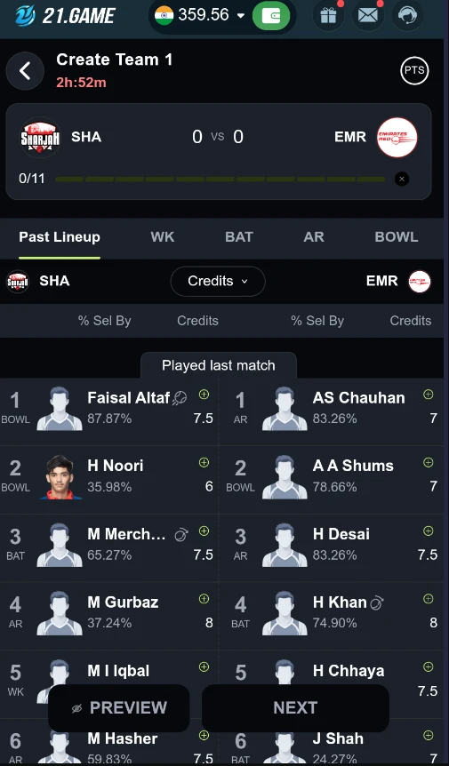 21 Fantasy Sports Team