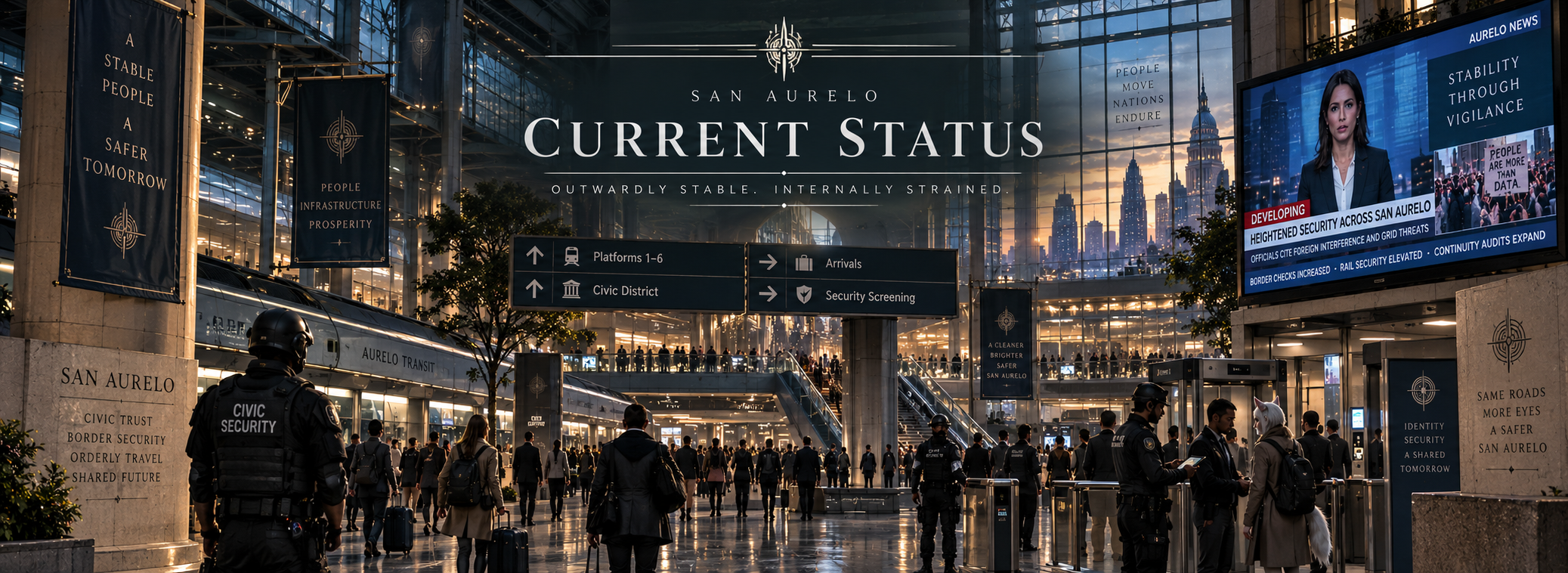 Heightened security and screening inside a major San Aurelan transit hub.