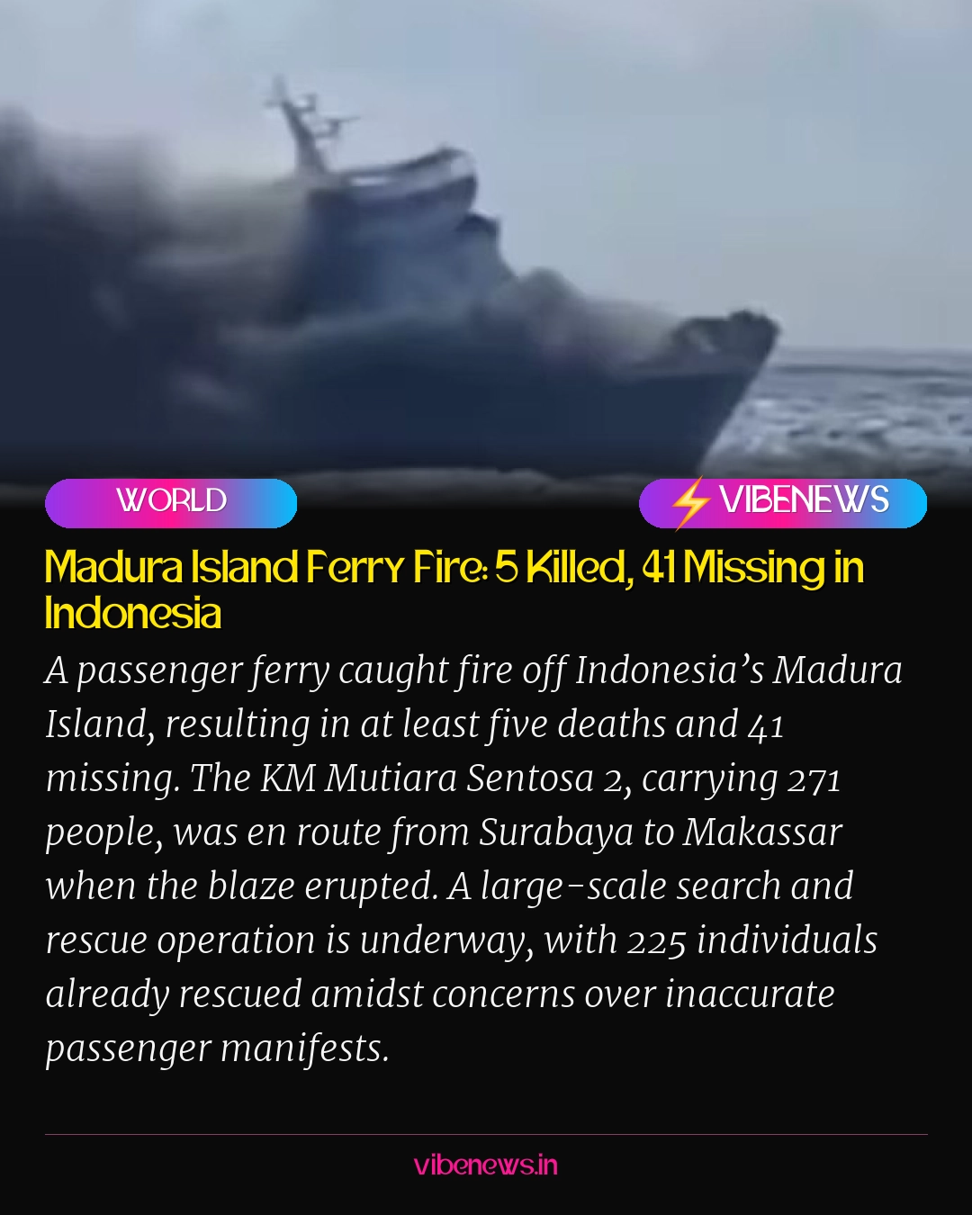 Madura Island Ferry Fire: 5 Killed, 41 Missing in Indonesia