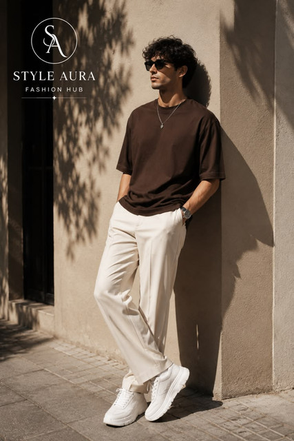 Well-fitted premium T-shirt with tailored trousers