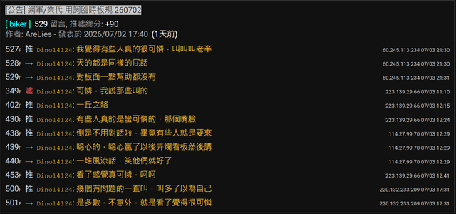 [公告] 網軍/業代 用詞臨時板規 260702 - 機車 - PTT.BEST 批踢踢爆文