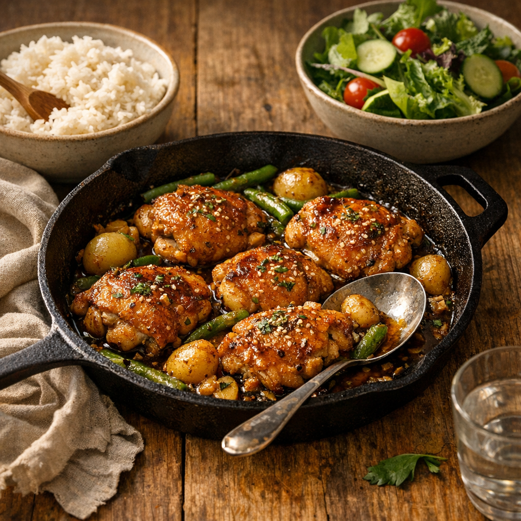 One Pan Honey Garlic Chicken Thighs finished dish