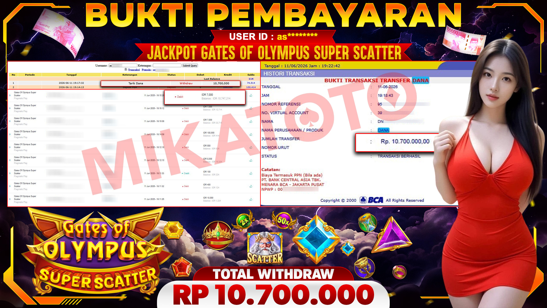 🏆 SELAMAT KEPADA PEMENANG JACKPOT DI Gates Of Olympus Super Scatter - Pragmatic Play 10,700,000🏆