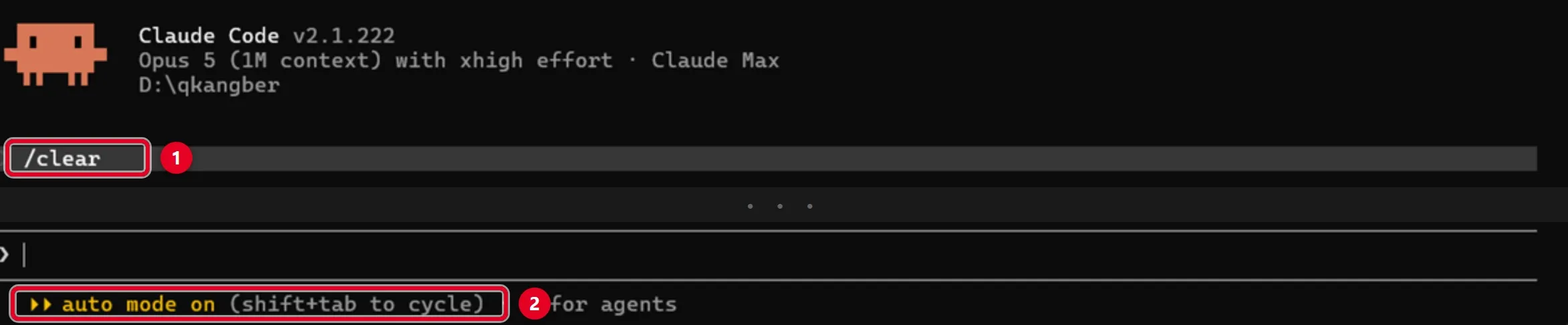 Claude Code 終端機畫面，底部顯示目前的權限模式與 shift+tab to cycle 切換提示