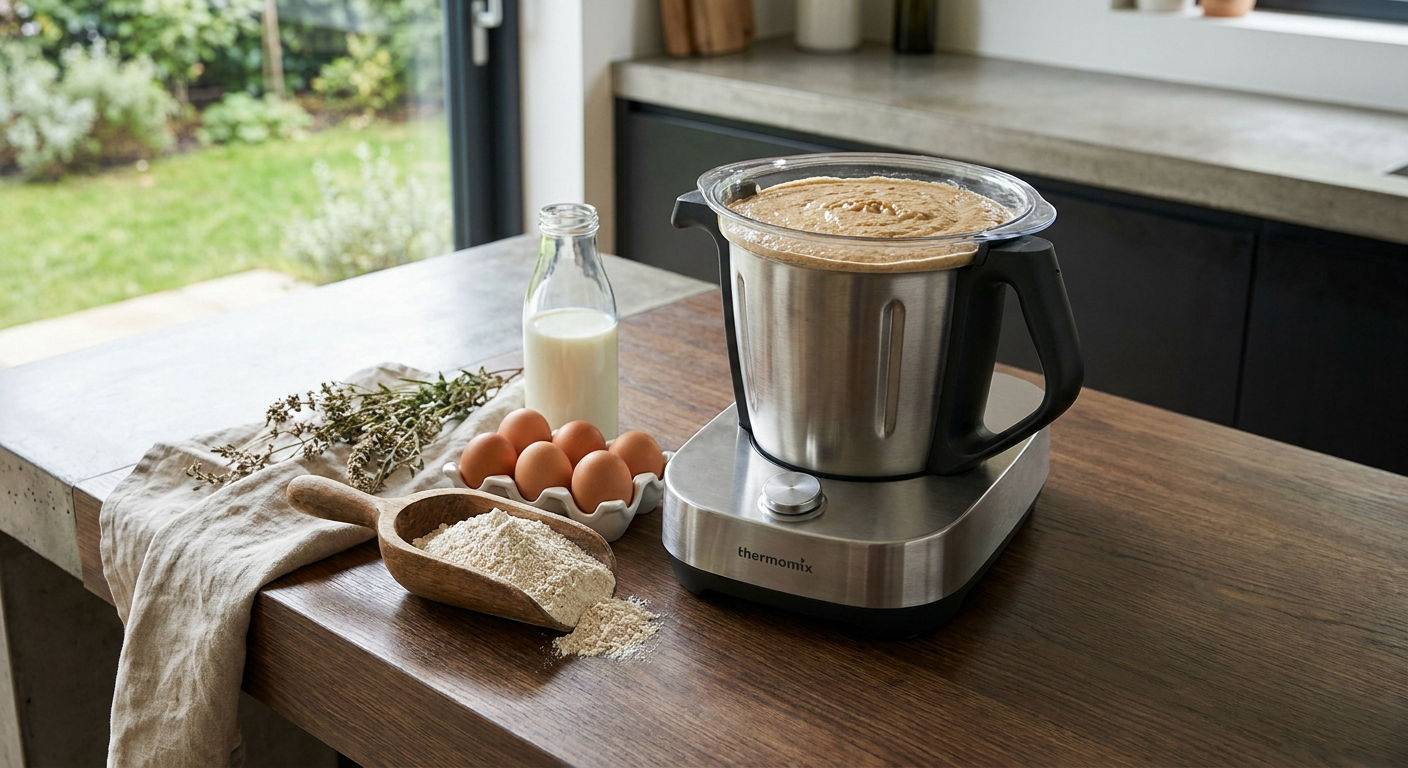 Thermomix z ciastem na nalesniki pelnoziarniste.