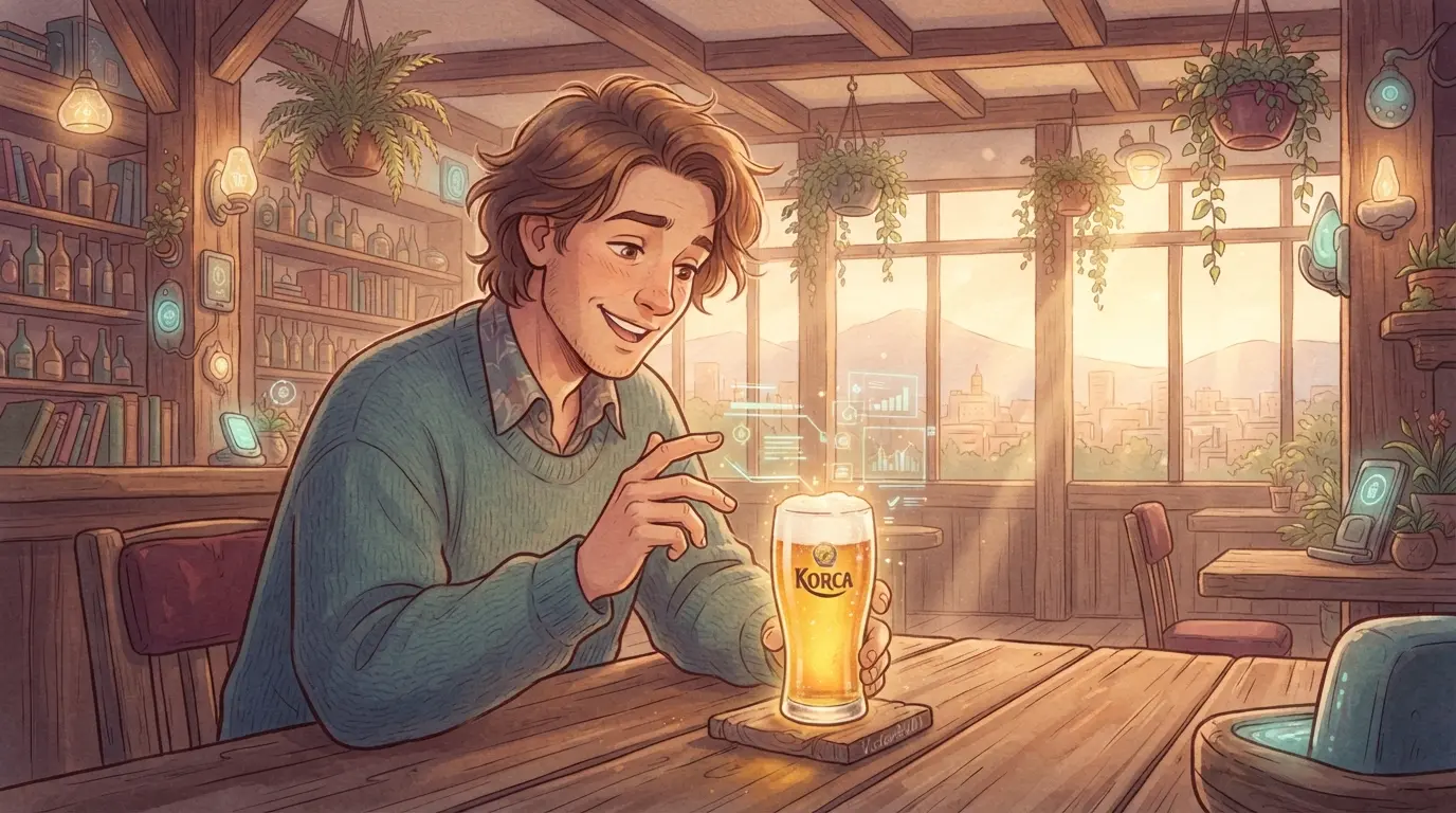 알바니아 티라나 호텔 바에서 시원하게 서빙된 150레크짜리 황금빛 Korca 코르차 생맥주 한 잔과 여유로운 여행객