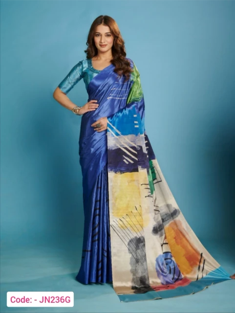 Blue color digital print saree