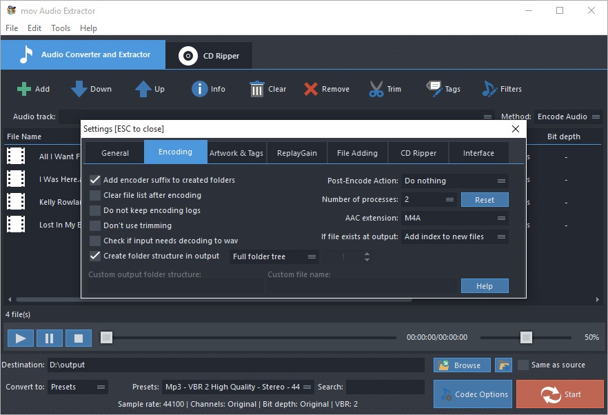 برنامج Mov Audio Extractor