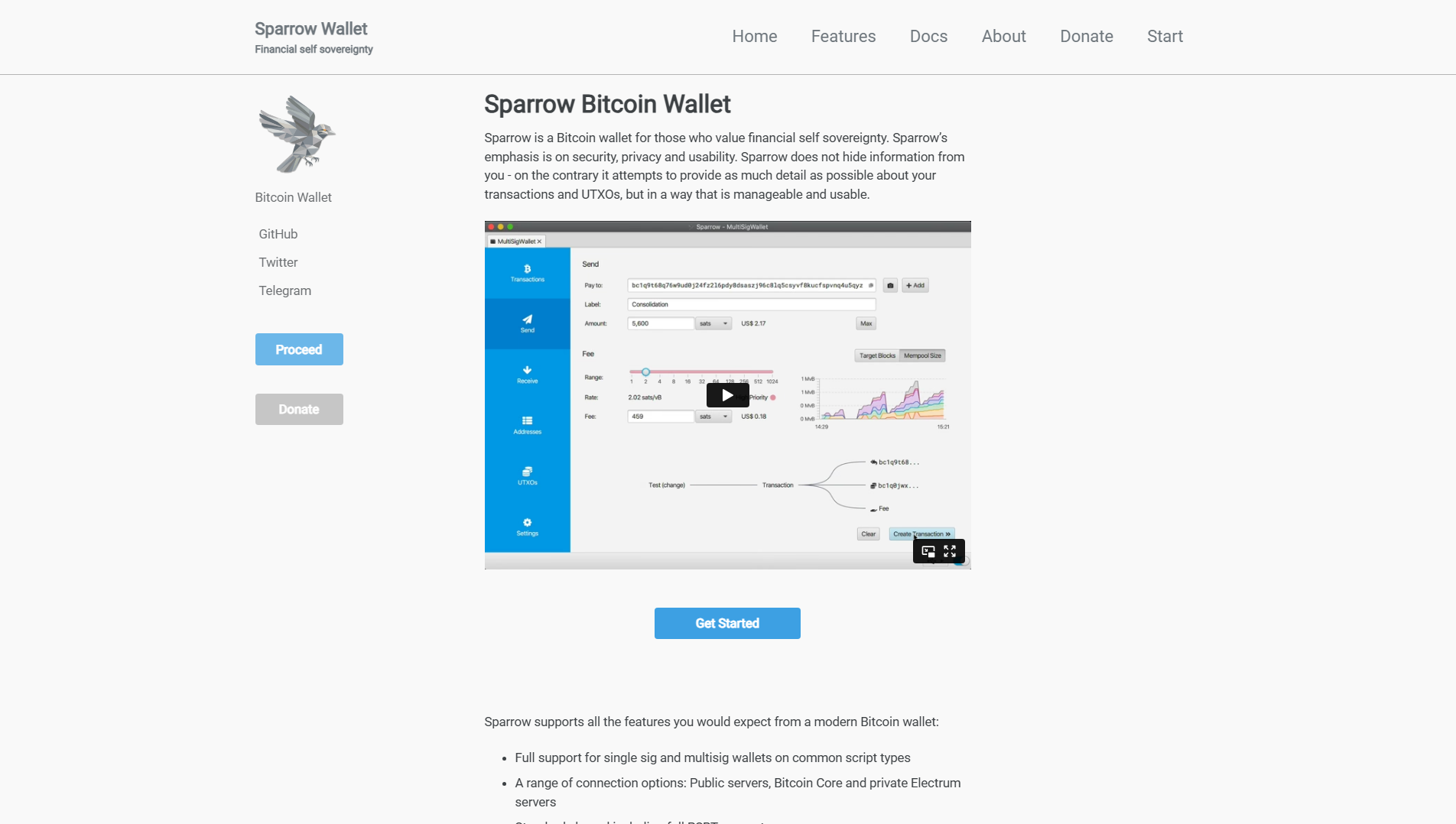 Stored capture of sparrowwallet.co