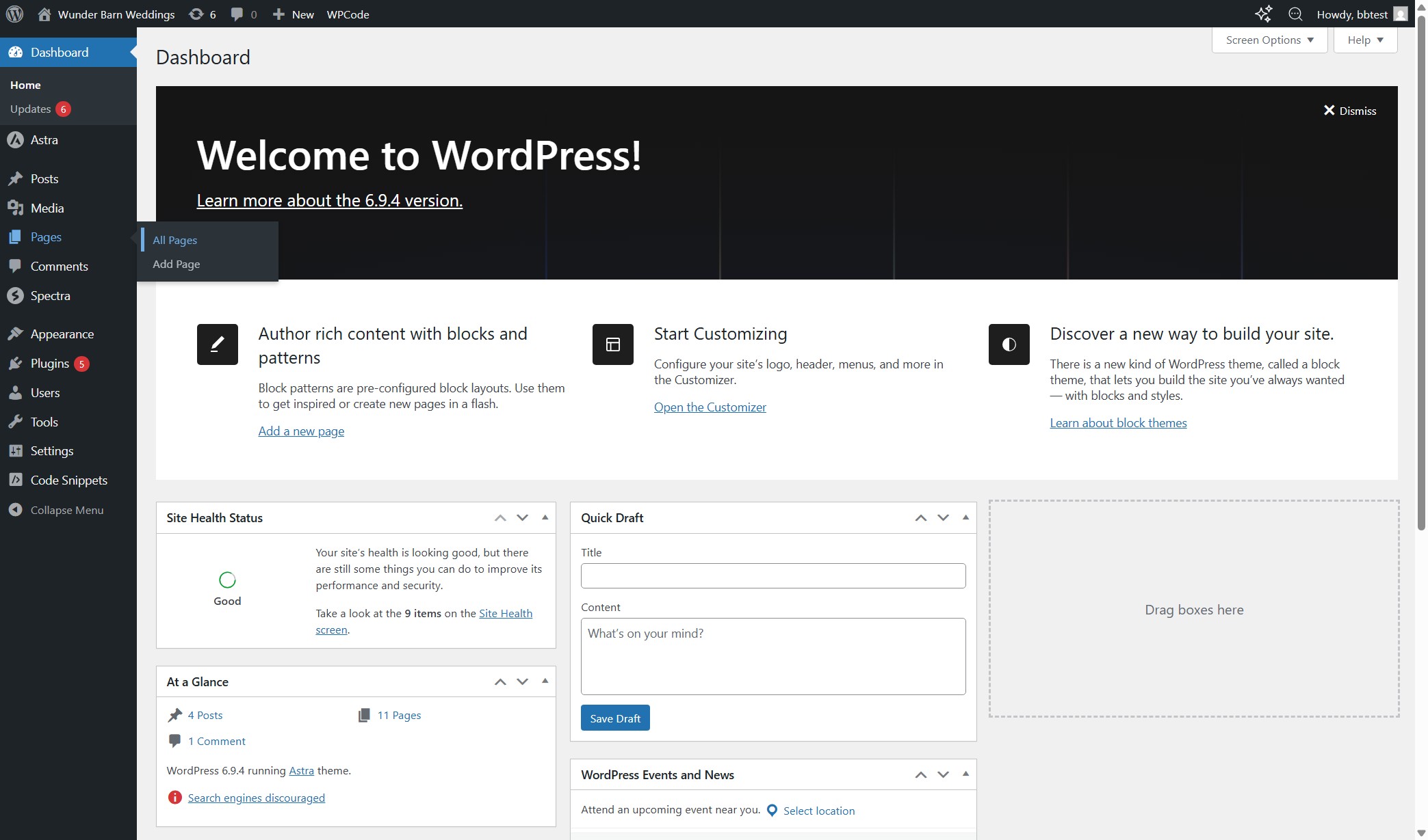 WordPress dashboard