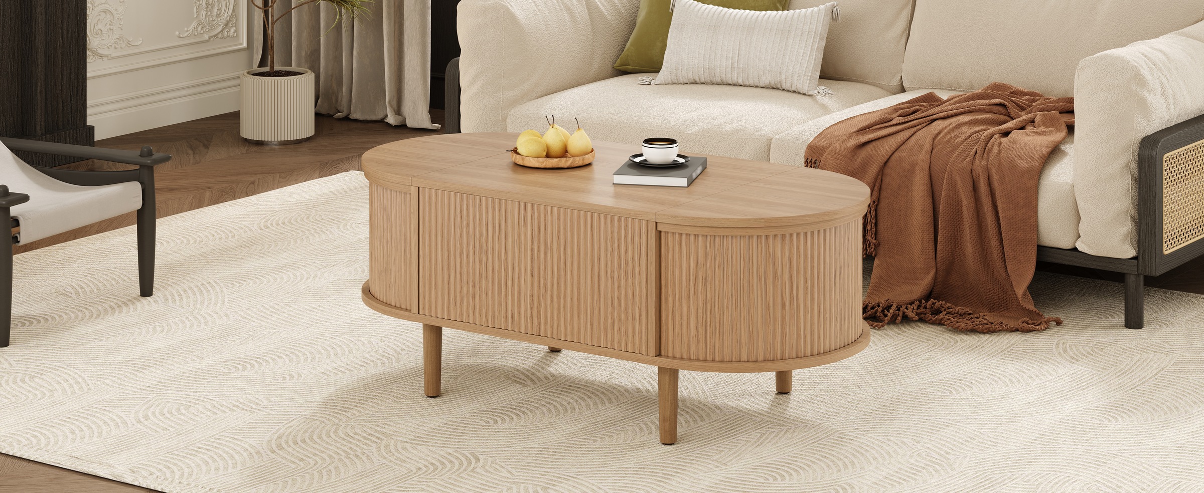 Table Basse Chêne, Rangement, Étagères Réglables, Plan Relevable, Design Moderne, Structure Robuste - Panneau composite de fibres de bois à densité et Bois - 100x48x53.5cm 1