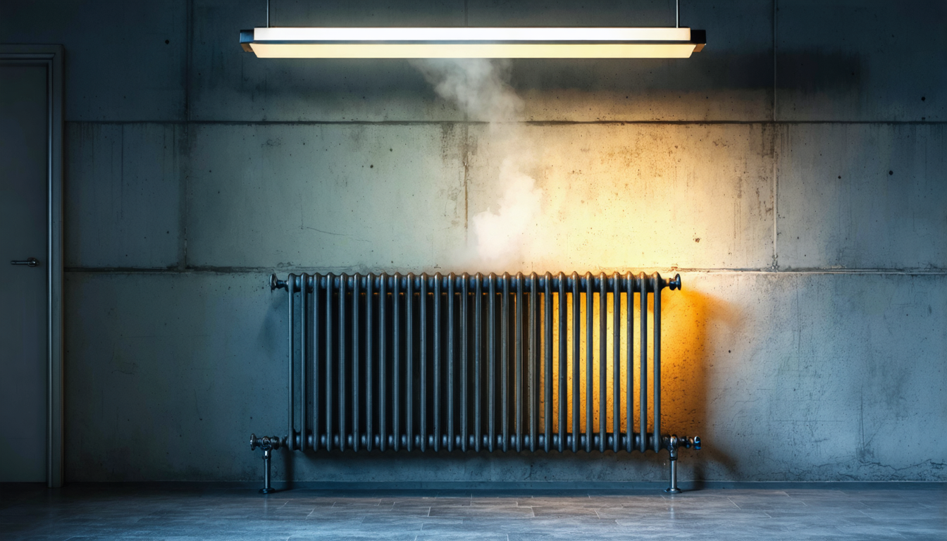 A radiator dutifully warming an empty room, blissfully unaware it's being used as a metaphor for institutional indifference.