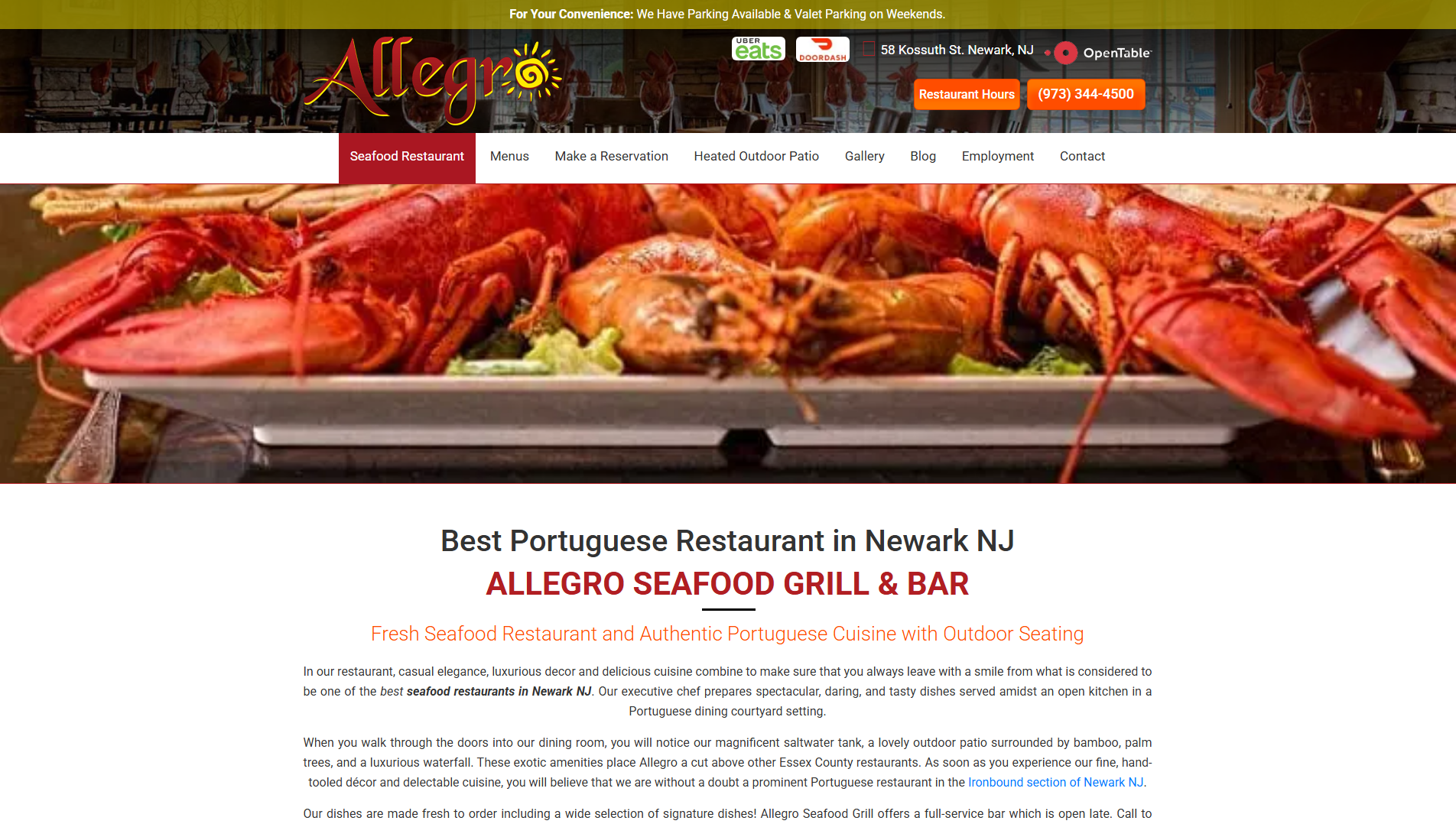 Stored capture of allegroseafoodgrill.com
