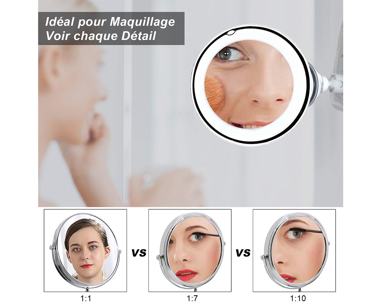 Lumière LED Magnétique Rechargeable Pour Miroir Salle De Bain - Éclairage Maquillage Réglable 360°, 2 Intensités, USB, Sans Fil, Pour Coin Lecture Ou Atelier