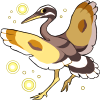 A yellow and brown sunbittern displaying its wings while surrounded by a light aura.