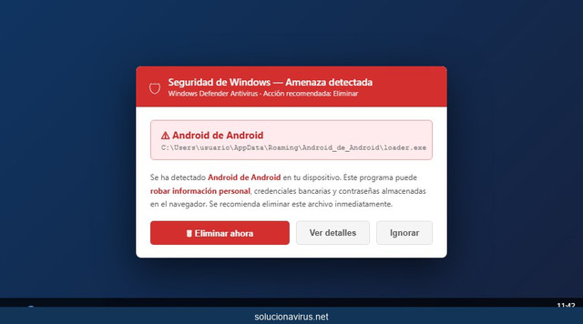 Aspecto visual de Android de Android en un sistema infectado
