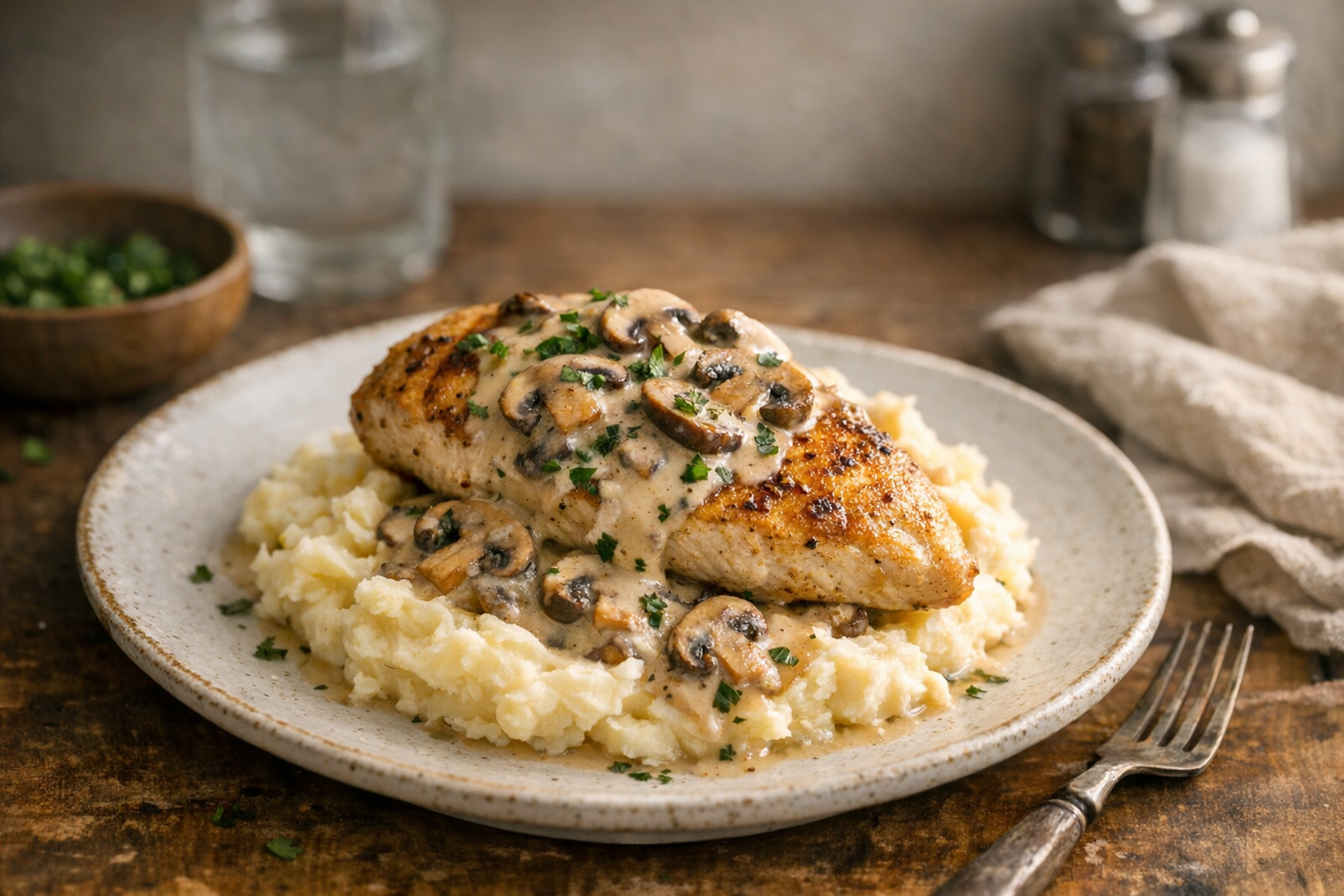 Easy Chicken with Creamy Mushroom Sauce Recipe Pinterest image