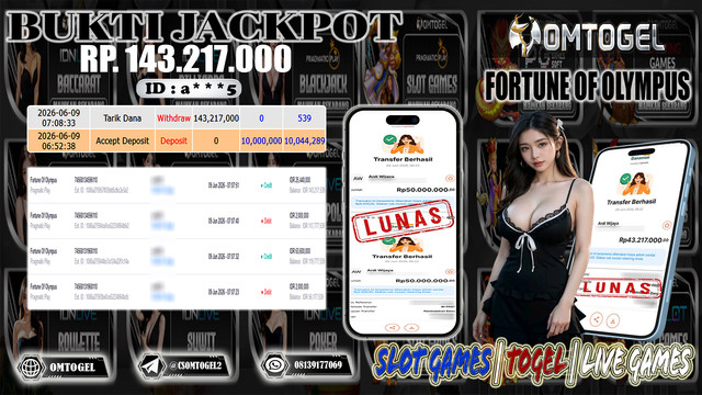 OMTOGEL JACKPOT PRAGMATIC PLAY FORTUNE OF OLYMPUS  , Rp.143.000.000,- DIBAYAR LUNAS
