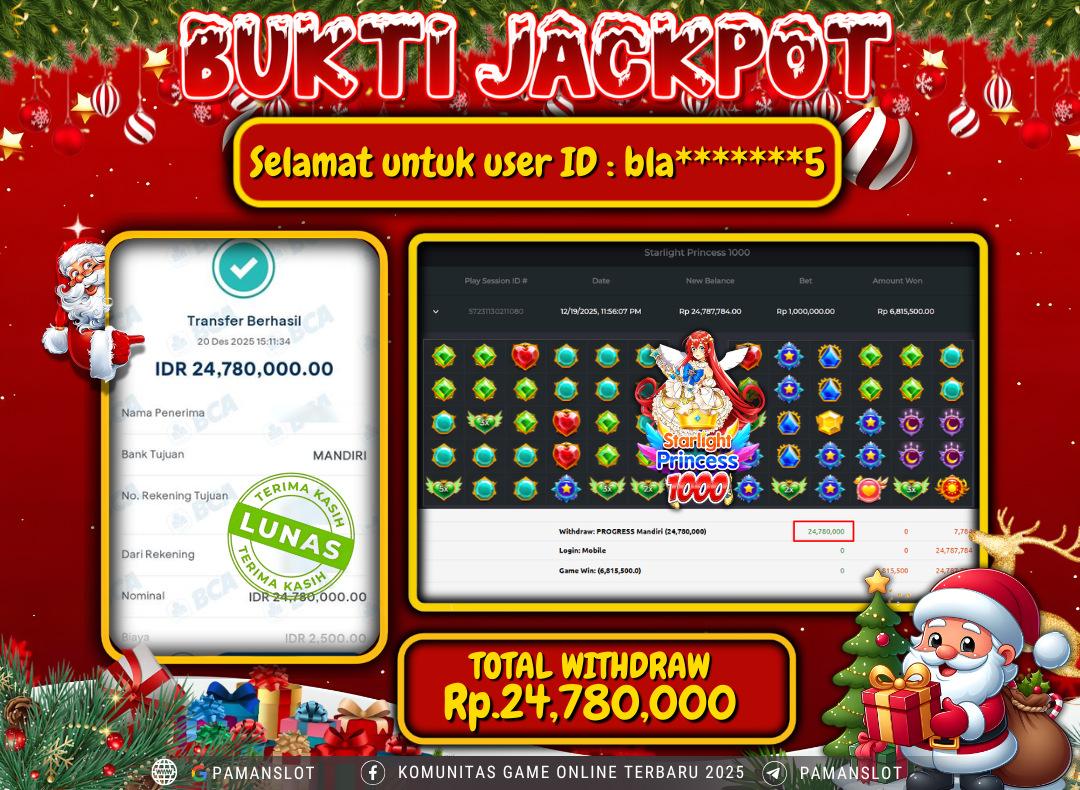 PAMANSLOT JACKPOT Game Starlight Princess 1000 Rp.24,780,000- LUNAS