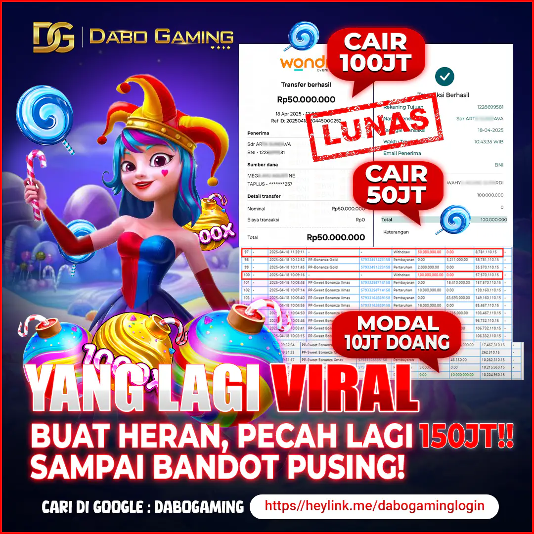 🍬 LAGI VIRAL! MODAL 10JT PECAH 150JT!! Withdraw Rp 100JT + 50JT SUDAH LUNAS! 💸 Bikin geger, kemenangan manis dari Sweet Bonanza Xmas ini bikin bandot sampai pusing! 😂 Main sekarang juga hanya di Dabo Gaming 🎯