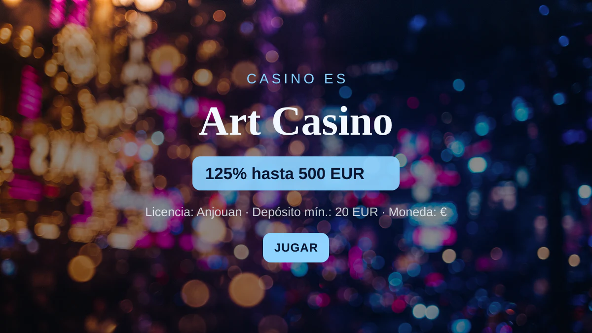 Art Casino — bono de bienvenida 125% hasta 500 EUR + 50 FS, pagos: Visa, Mastercard, Skrill, Paysafecard, Bancontact