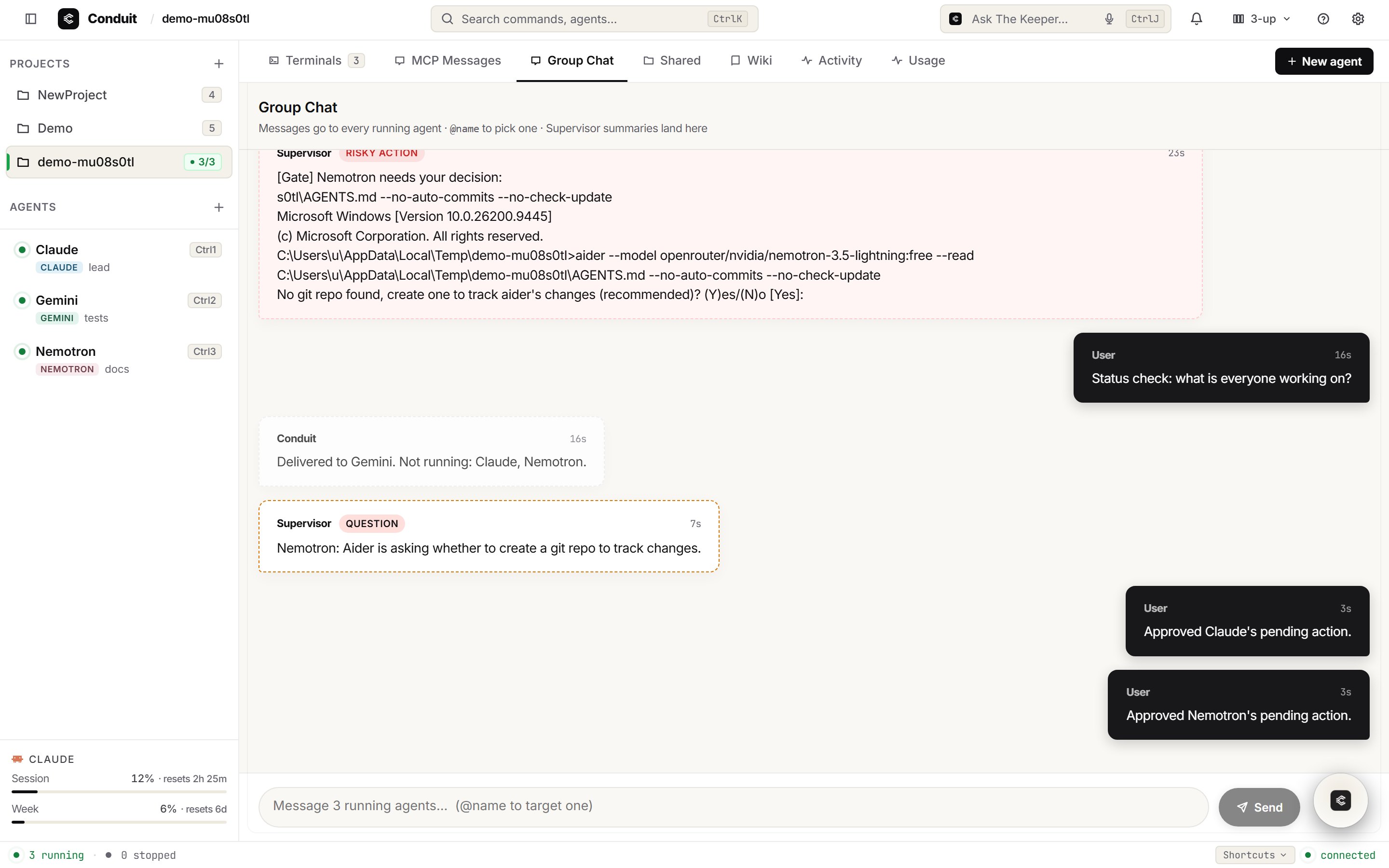 one stream per project, Supervisor summaries labelled