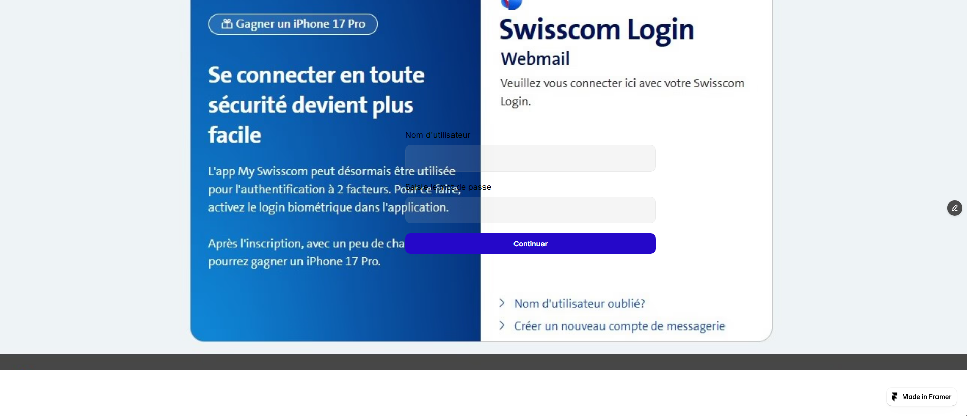 Forensic screenshot of busy-photos-088208.framer.app showing the phishing page layout
