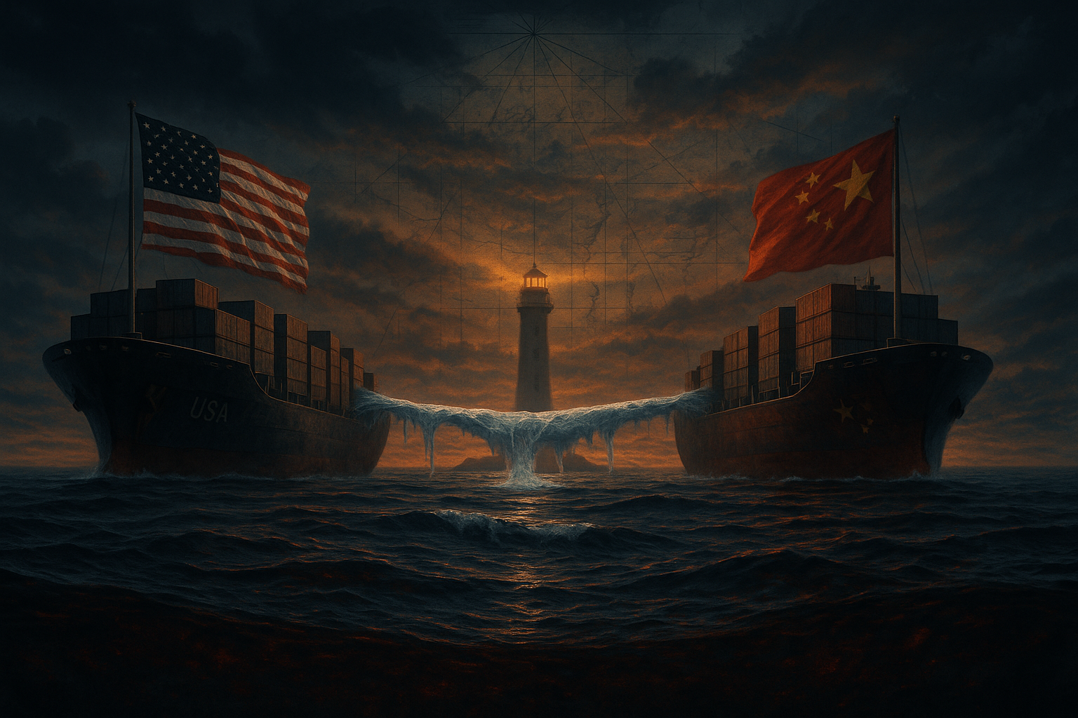 U.S. and China flags with trade symbols representing the ongoing economic truce and rivalry