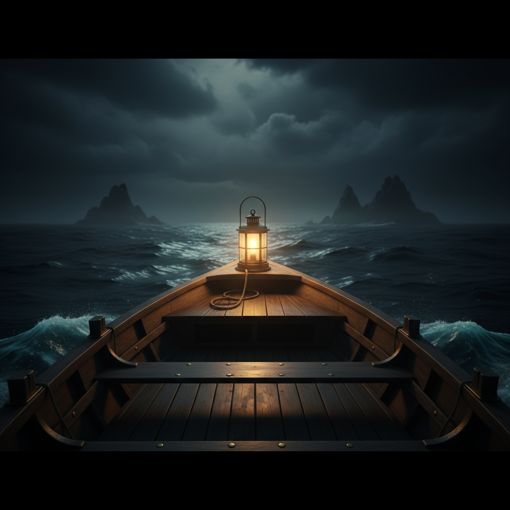 A small boat in a vast ocean representing risk management