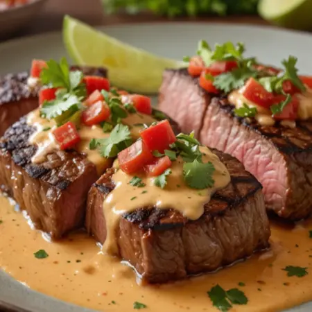 Mexican Spiced Steaks with Chile Con Queso