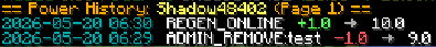 Admin power history command output
