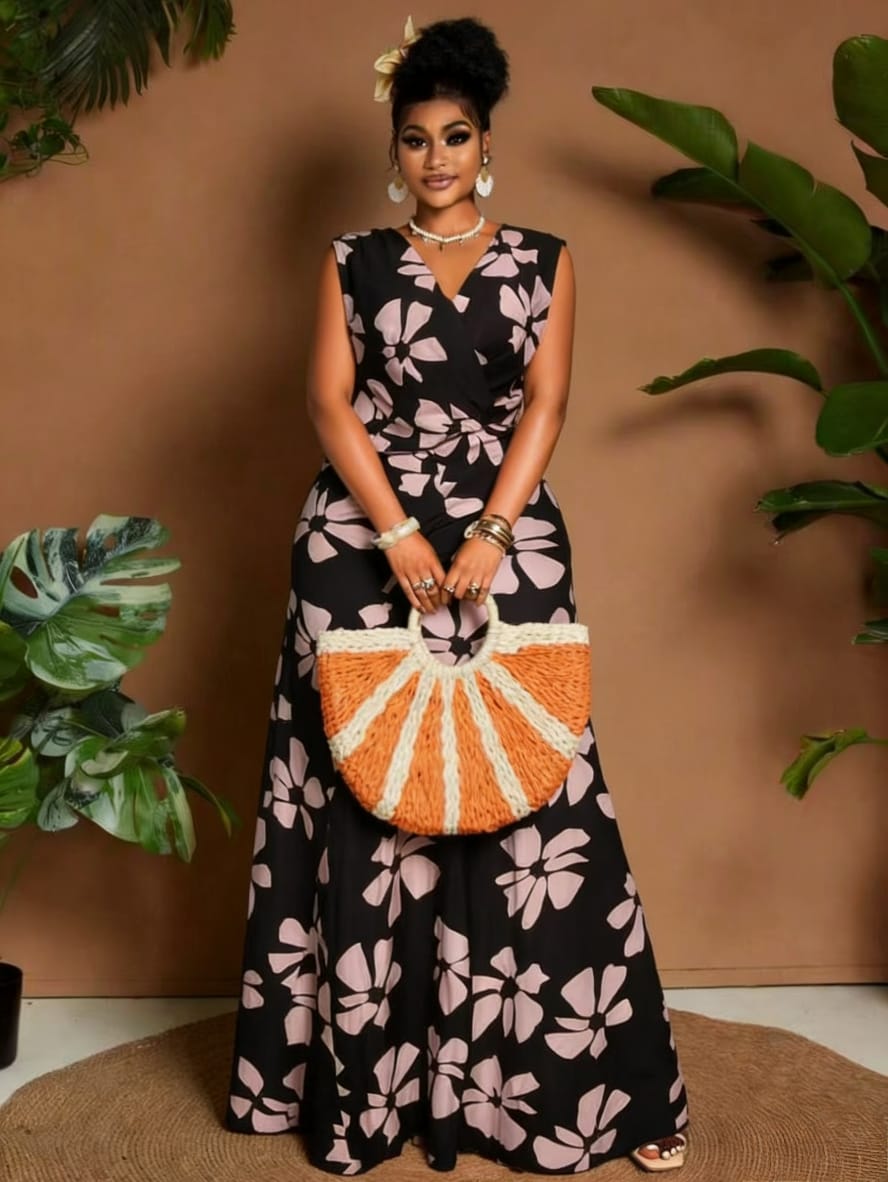 La Robe Grande Dame Noir & Pétale Nude — Mapasma Fashion Store Dakar