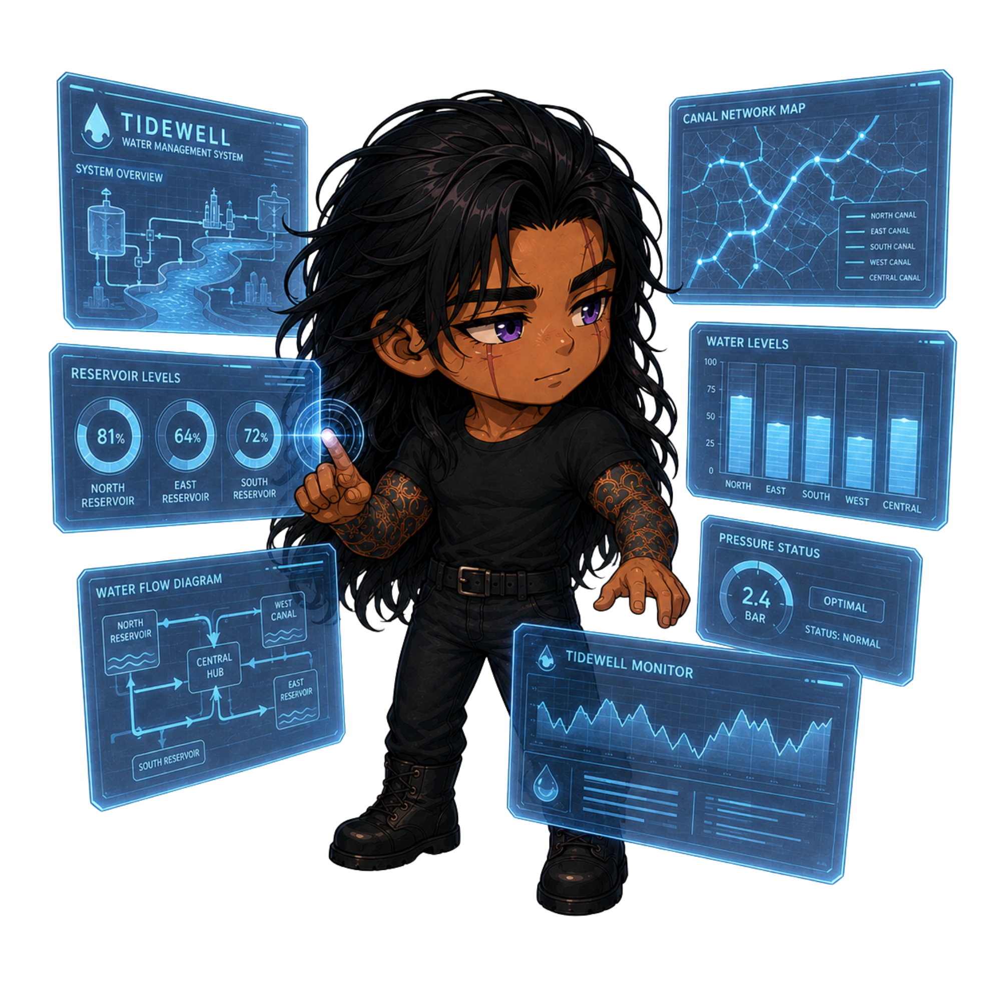 Mizu checking holoscreens