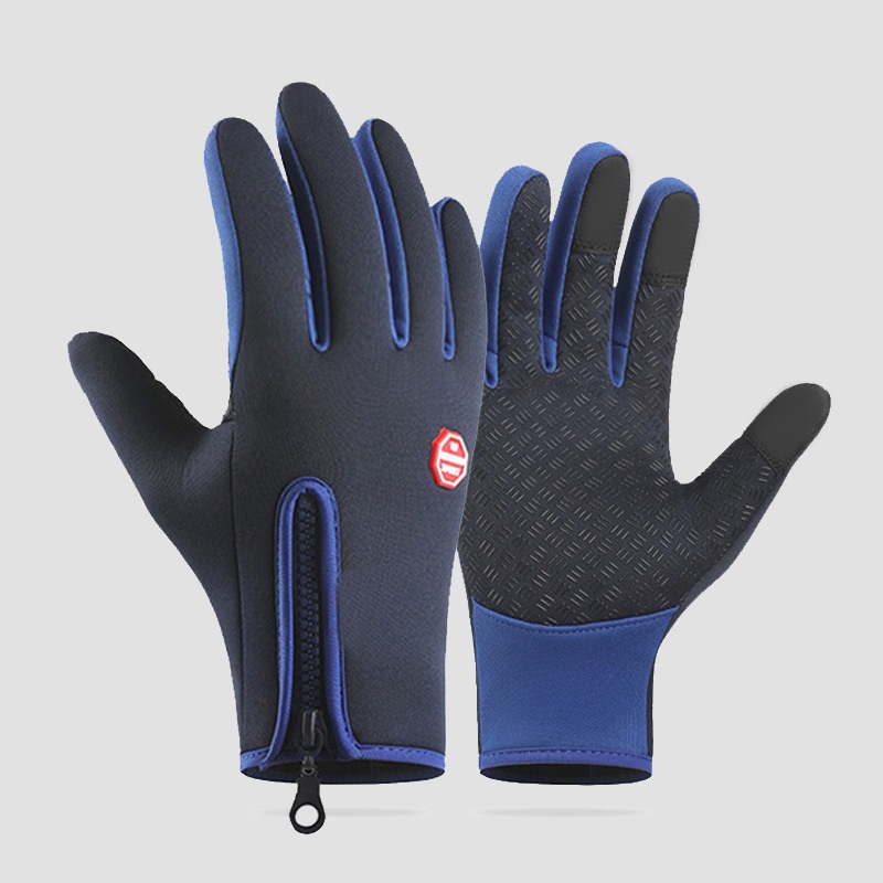 Blue M size Winter Outdoor Cycling Gloves - Touch Screen Compatible Windproof Waterproof Non-Slip Palm Thermal Fleece Gloves for Cycling, Skiing, Hiking and Sports