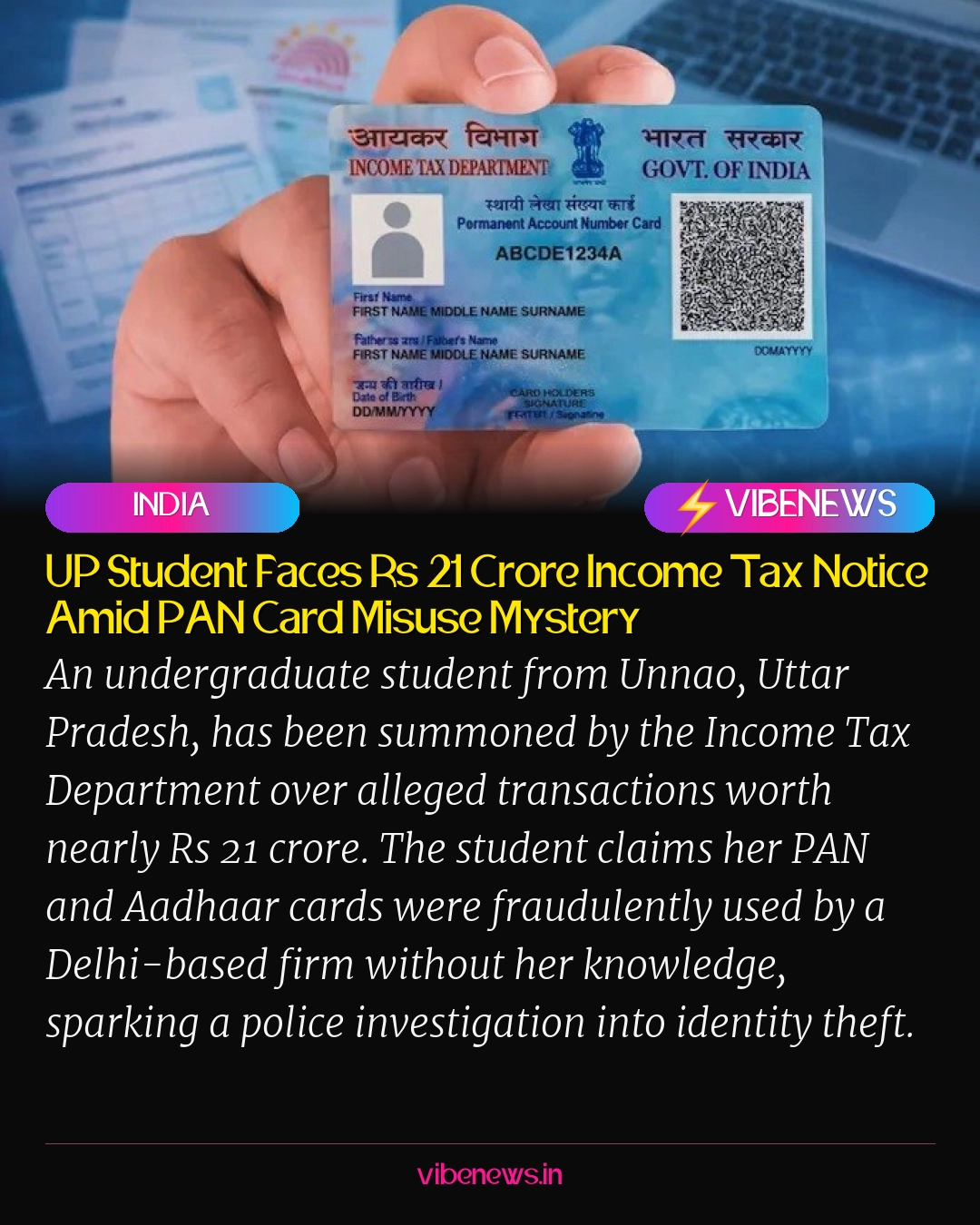 UP Student Faces Rs 21 Crore Income Tax Notice Amid PAN Card Misuse Mystery