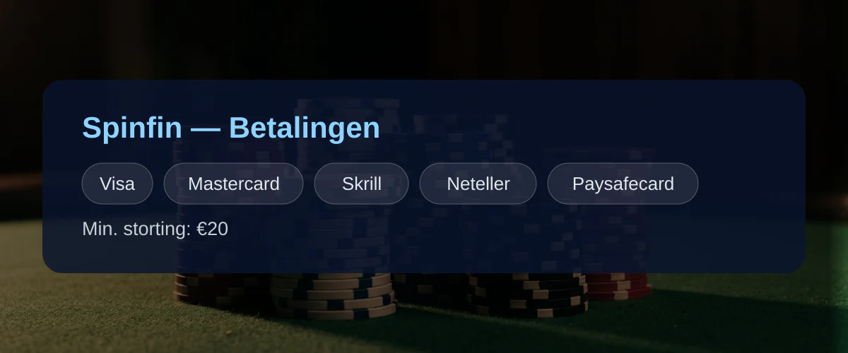 Spinfin — Betalingen: Visa, Mastercard, Skrill, Neteller, Paysafecard