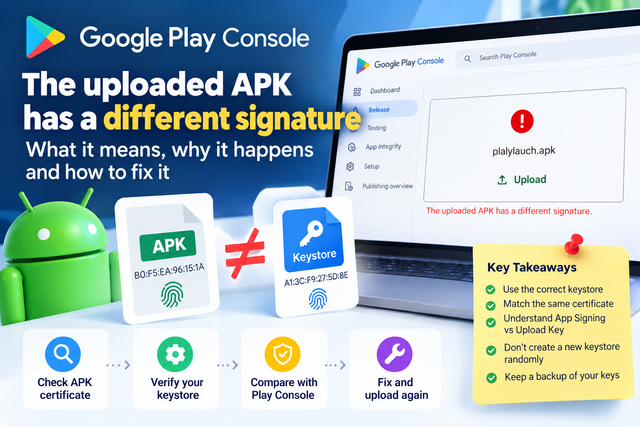 Google Play Console: “The Uploaded APK Has a Different Signature” — Causes & How to Fix It